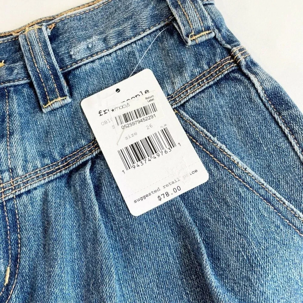 Free People Womens Side Car Denim Mini‎ Skirt Size 26 Blue Raw Hem Dark Wash New